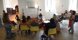 Brainstorming on food, climate, and the environment, one of three breakout work group sessions.